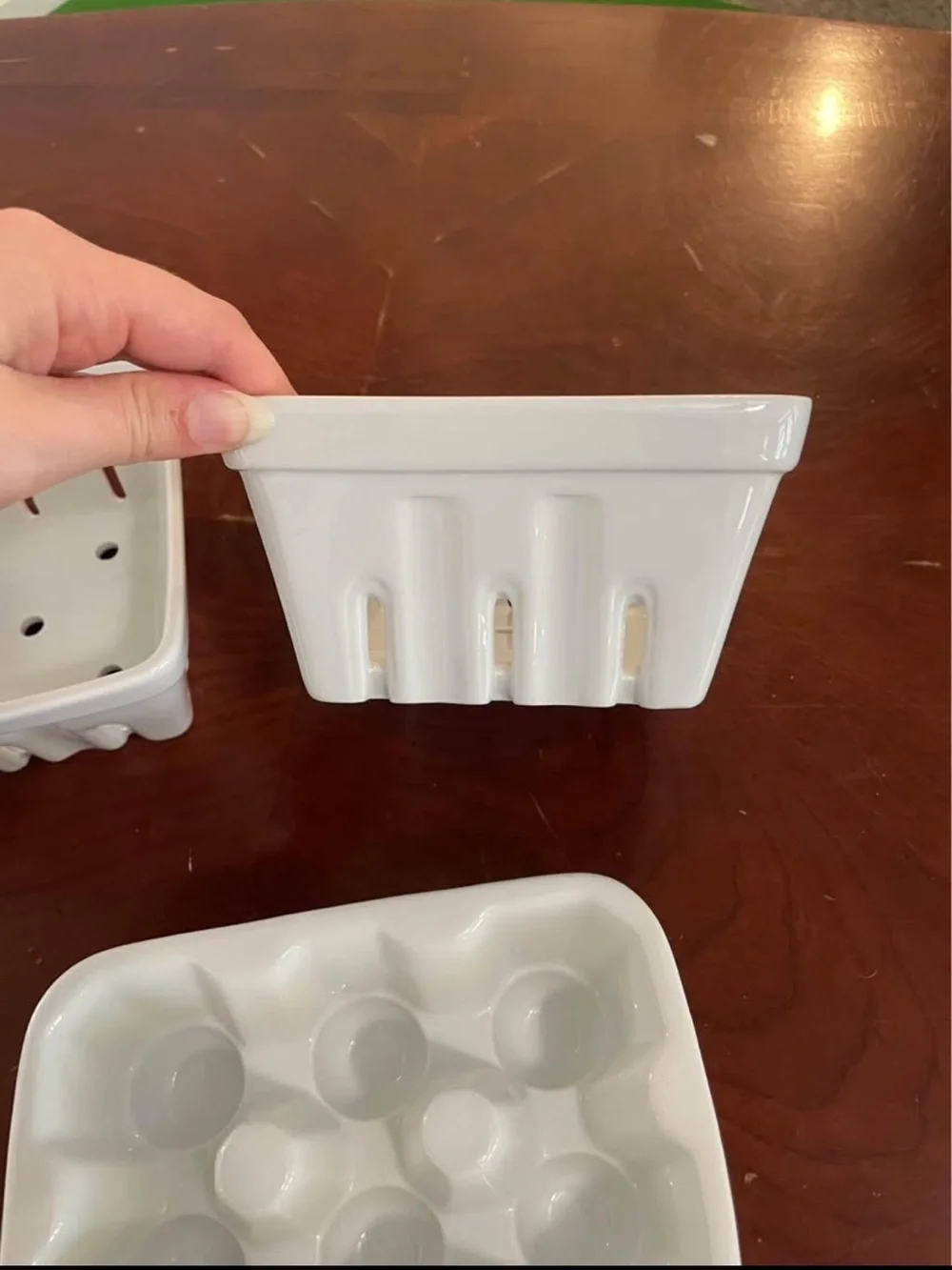 Crate&Barrel White Ceramic Berry Bowls and Egg Tray Set